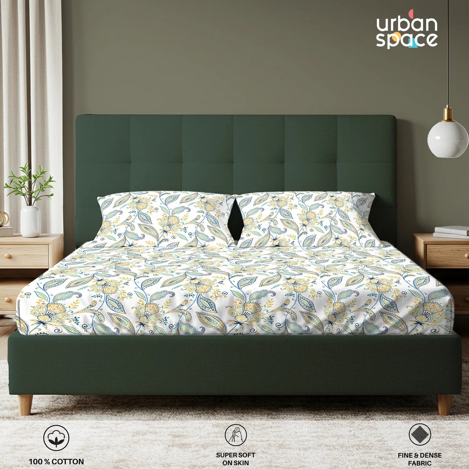 Serene 200 TC 100% Cotton Bedsheet with Pillow Covers - Iris Blue