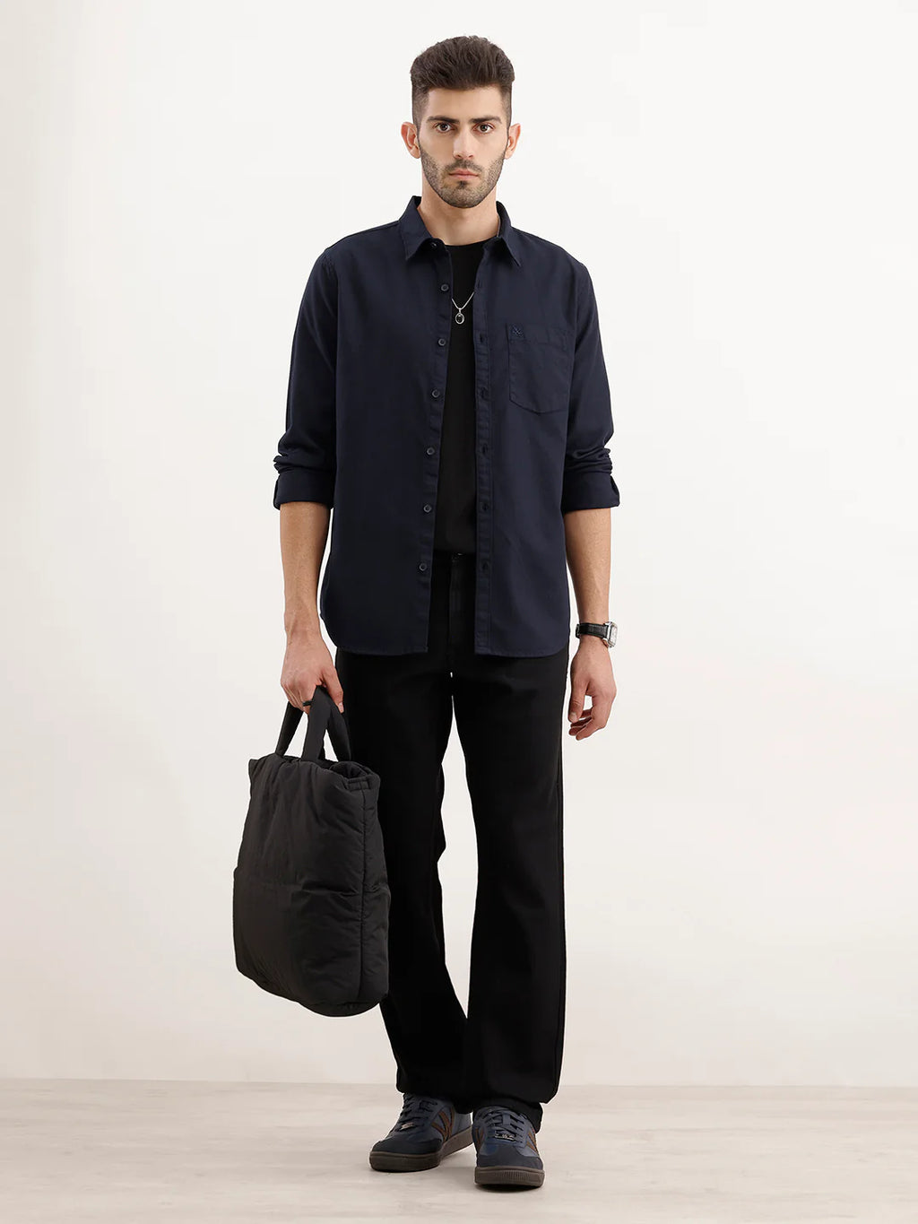 Textured Regular Fit Shirt | Navy Blue