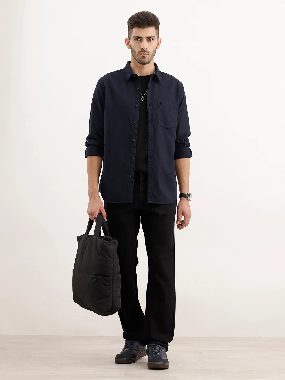 Textured Regular Fit Shirt | Navy Blue