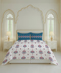 Home Essential Royal Bloom Queen Bedsheet Set, Lindon Blue| 144TC Cotton| 2 Pillow Covers