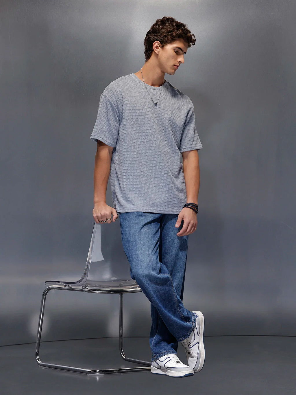 Men's Textured Oversized T-shirt  |  Grey
