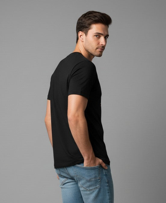 Men Printed Black Cotton Tshirt
