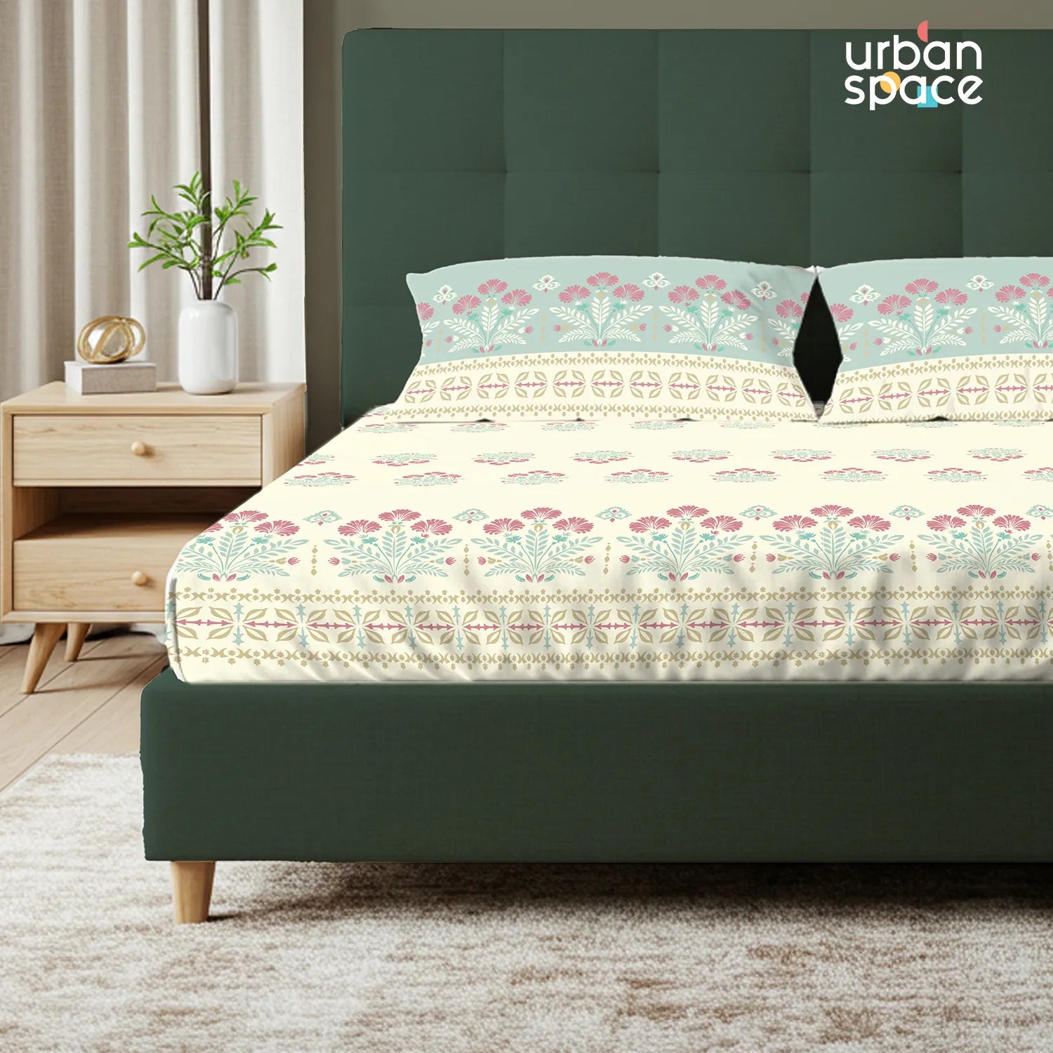 Serene 200 TC 100% Cotton Bedsheet with Pillow Covers - Malhaar Dusty Blue