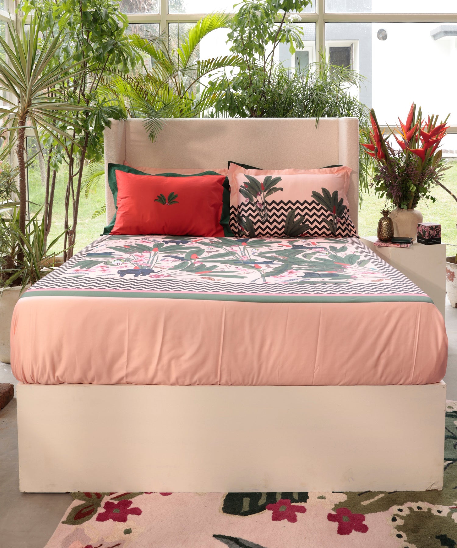 Shivan & Narresh King Bedsheet Set, Palmera |400TC Cotton|4 pillow covers