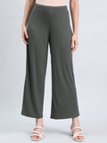 Olive Green Drop Needle Fabric Rib Palazzo