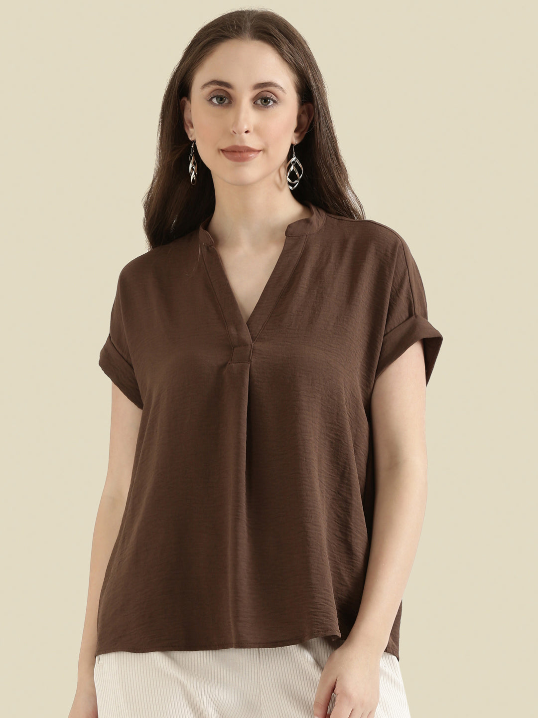 Mandarin Collar Textured Blouse