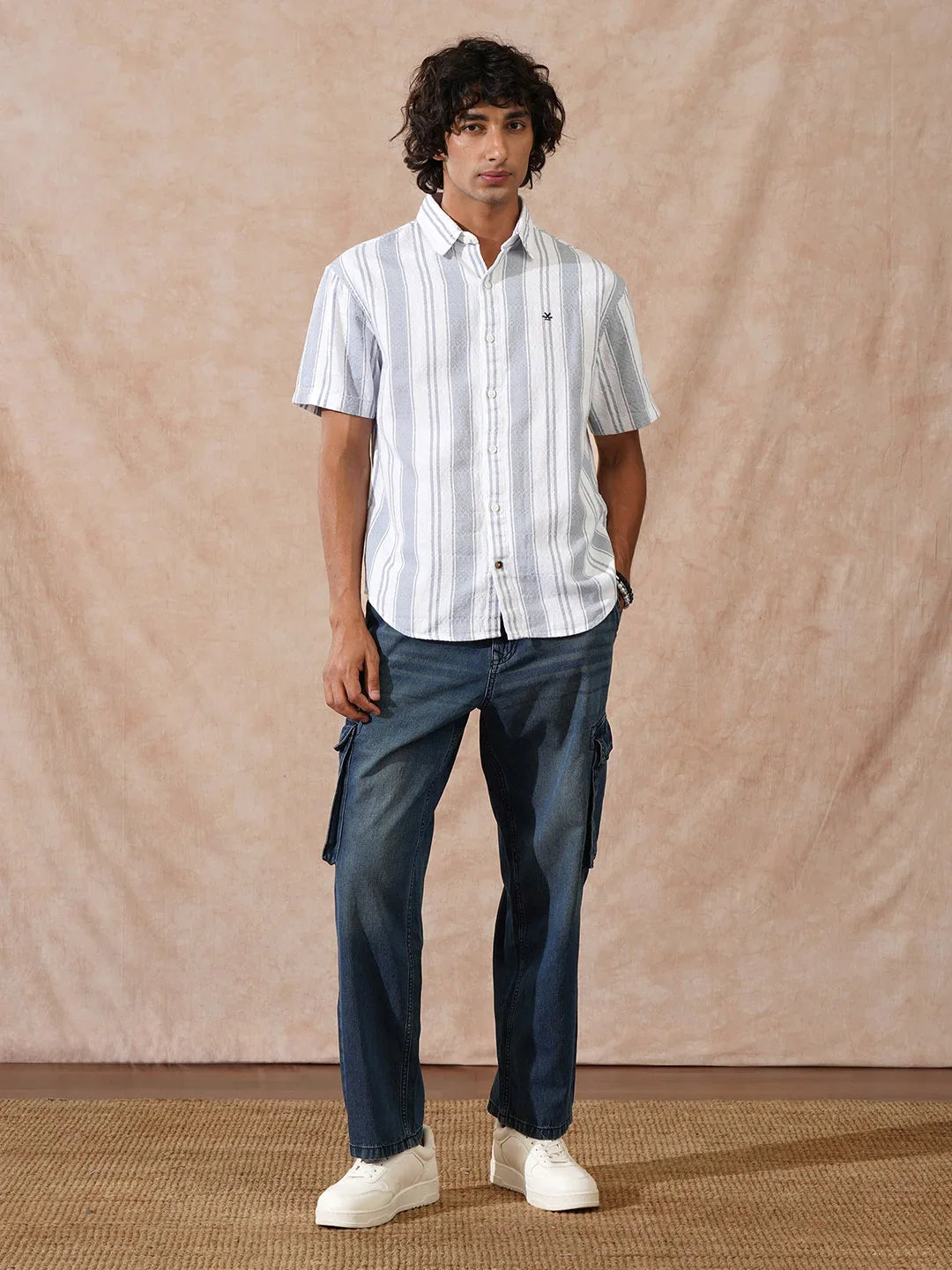 Textured Stripes Comfort Fit Shirt | Grey