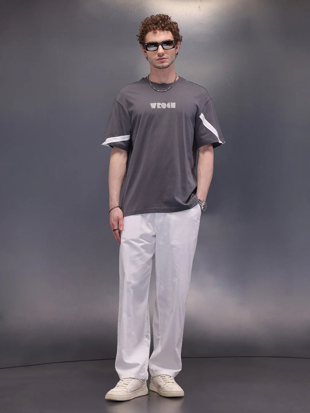 Placement Printed Oversized T-Shirt | Dark Grey