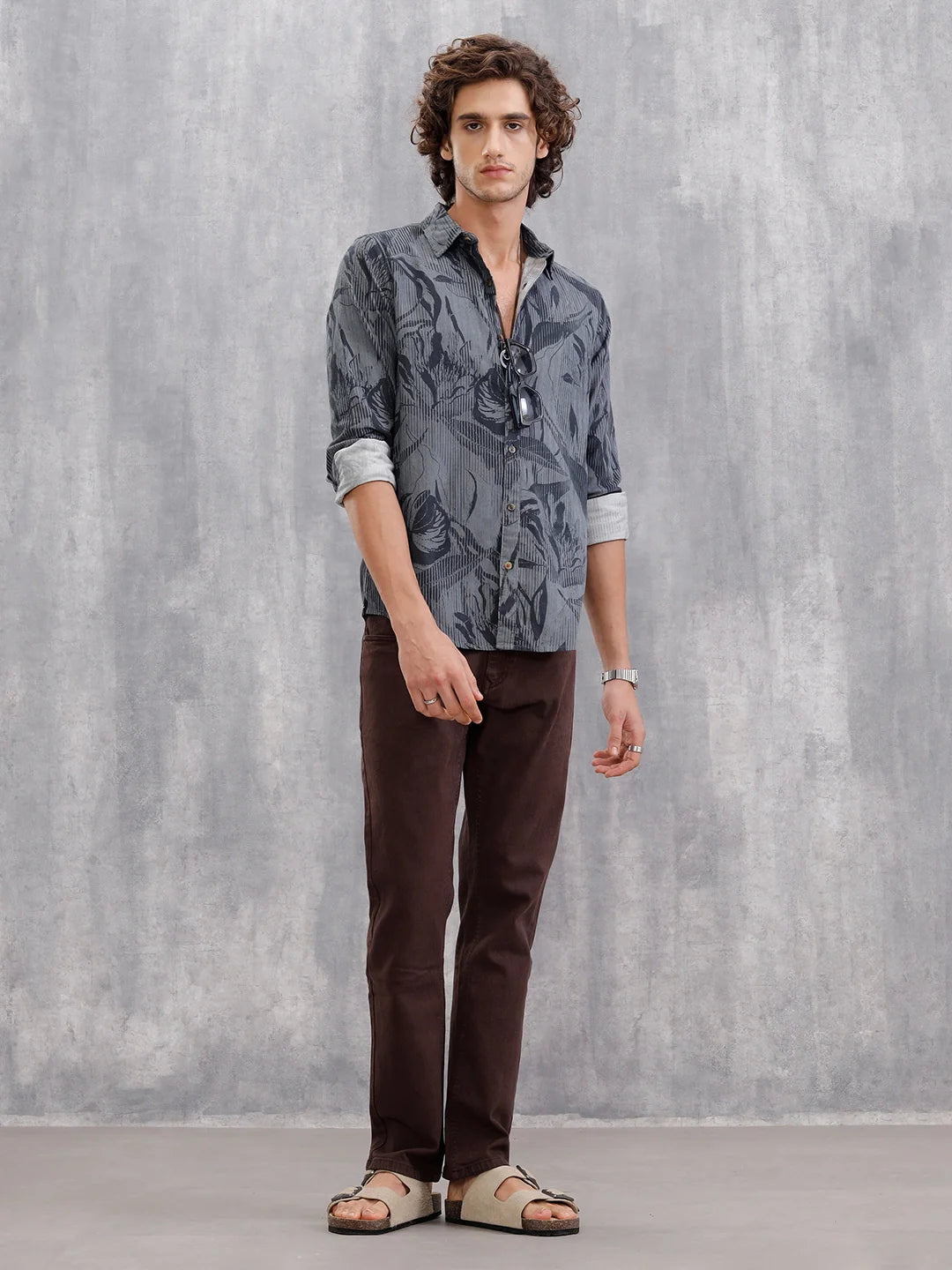 Printed Corduroy Slim Fit T-Shirt With Plush Handfeel | Black
