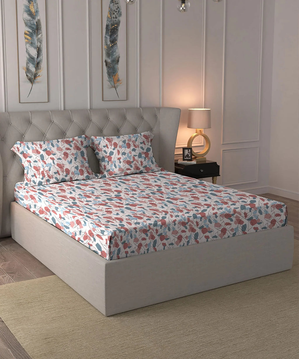Home Essential Warm Fitted King Bedsheet, Eloise| 290 GSM Polyester|2 Pillow Covers