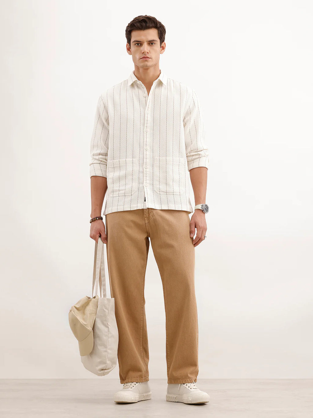 Comfort Fit Textured Striped Shirt  | Off White