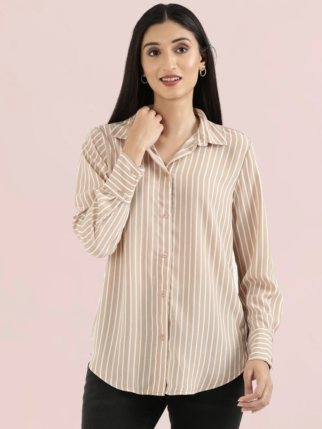 Crepe Classic Collar Printed Long Shirt