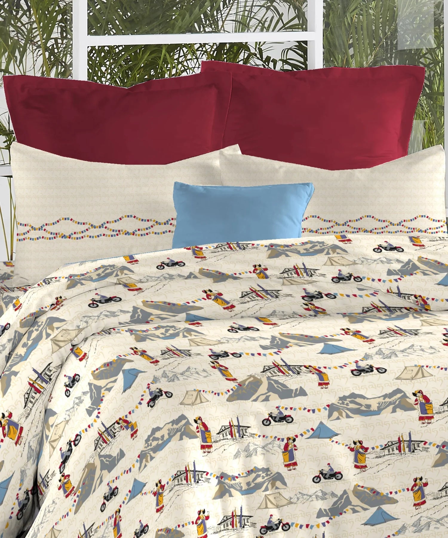 Atulaya Bharat King Bedsheet Set, Leh Rang Rah|144 TC Cotton|2 Pillow Covers