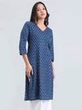 Cotton Floral Buti Print Straight Kurta