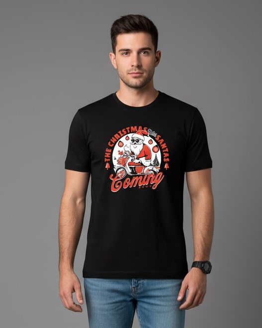 Men Printed Black Cotton Tshirt