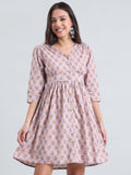Cotton Sunflower Block Print Short Dress
