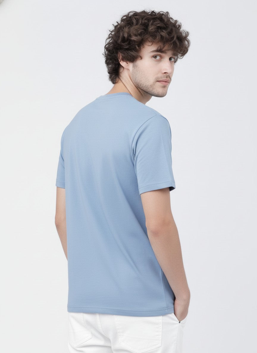 Men Cotton Ice Blue T-Shirt