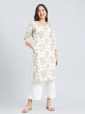 Cotton Floral Block Print Straight Kurta