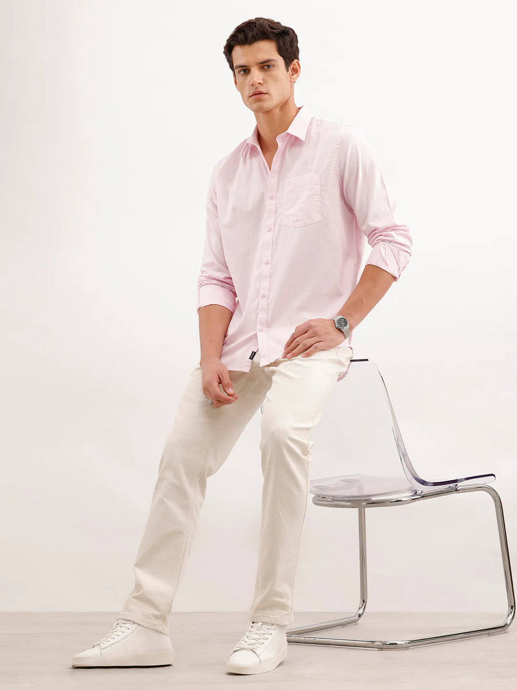 Soild Slim Fit 100% Cotton Shirt  | Pink