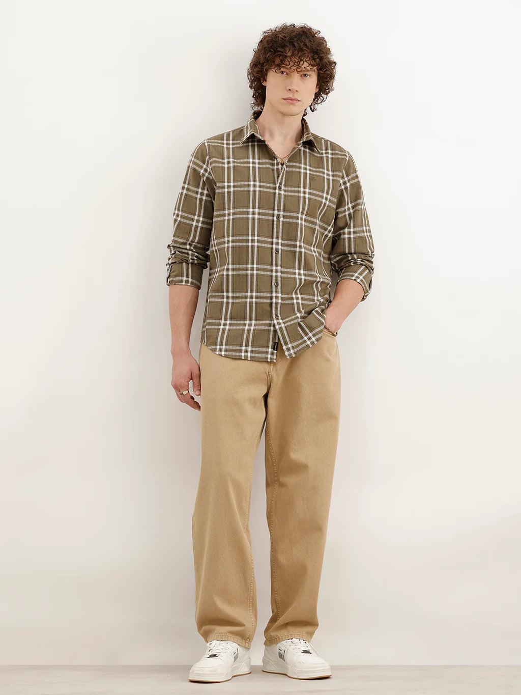 Slim Fit Checkered Shirt  | Olive