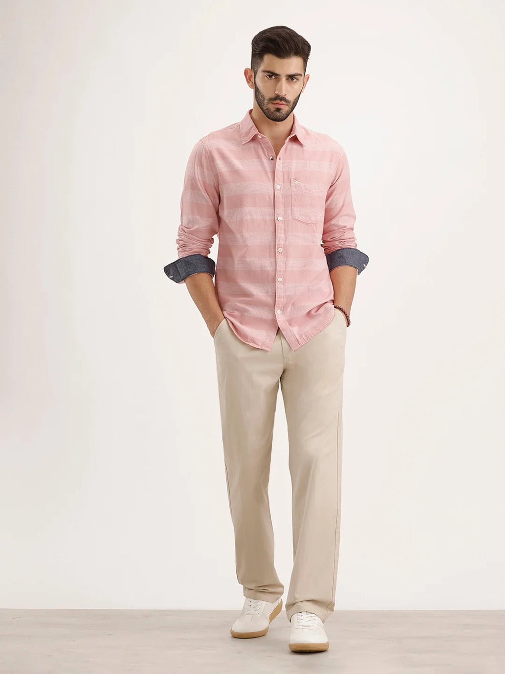 Regular Fit Striped Full Sleeve Shirt | Pink