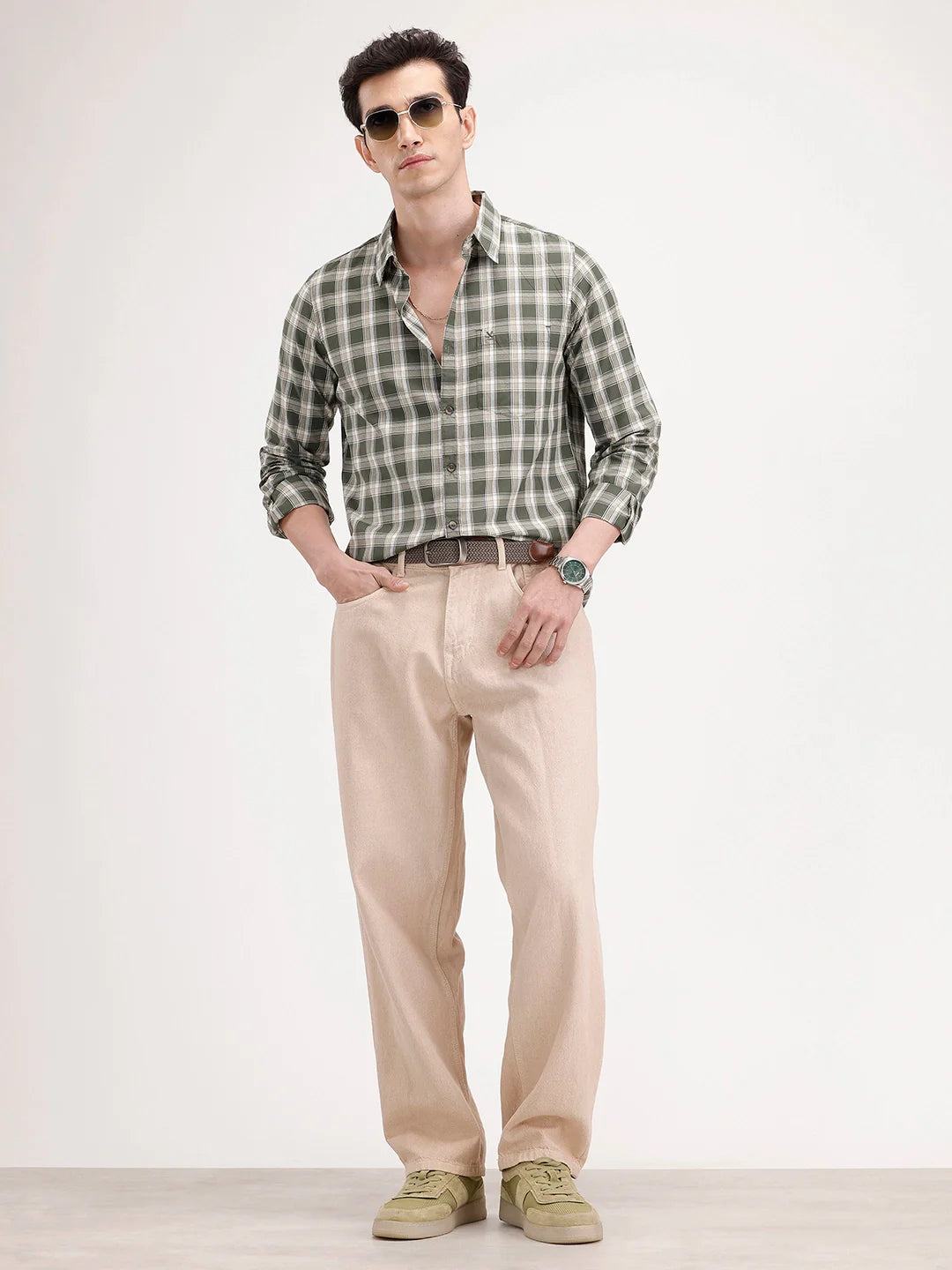 Regular Fit Checkered Shirt | Light Green