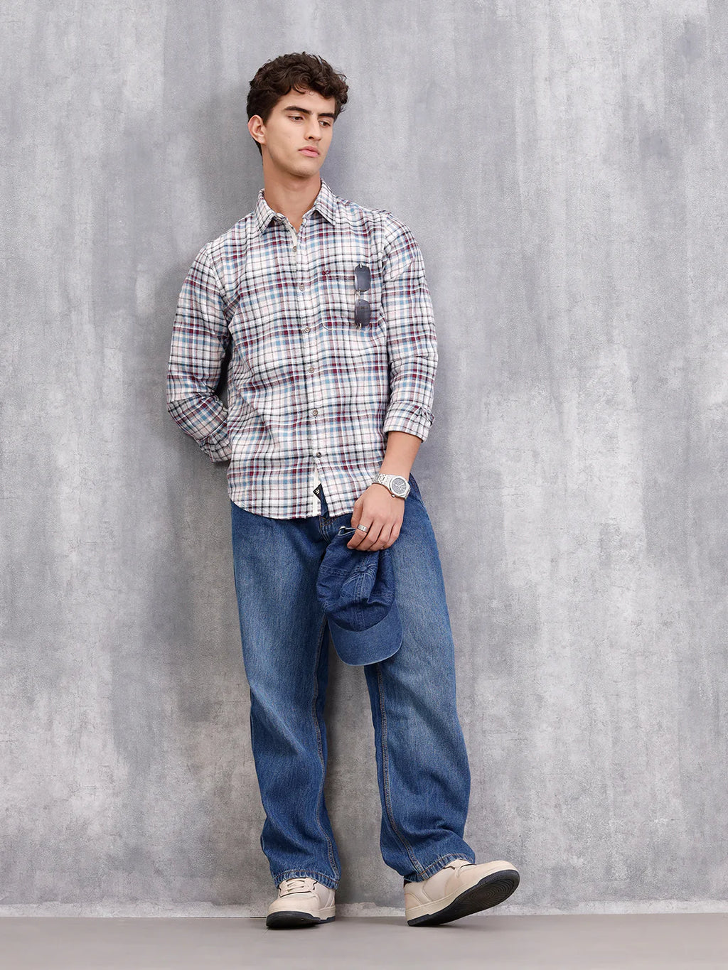 Slim Fit Check Shirt In Special Slub Weave | Wine