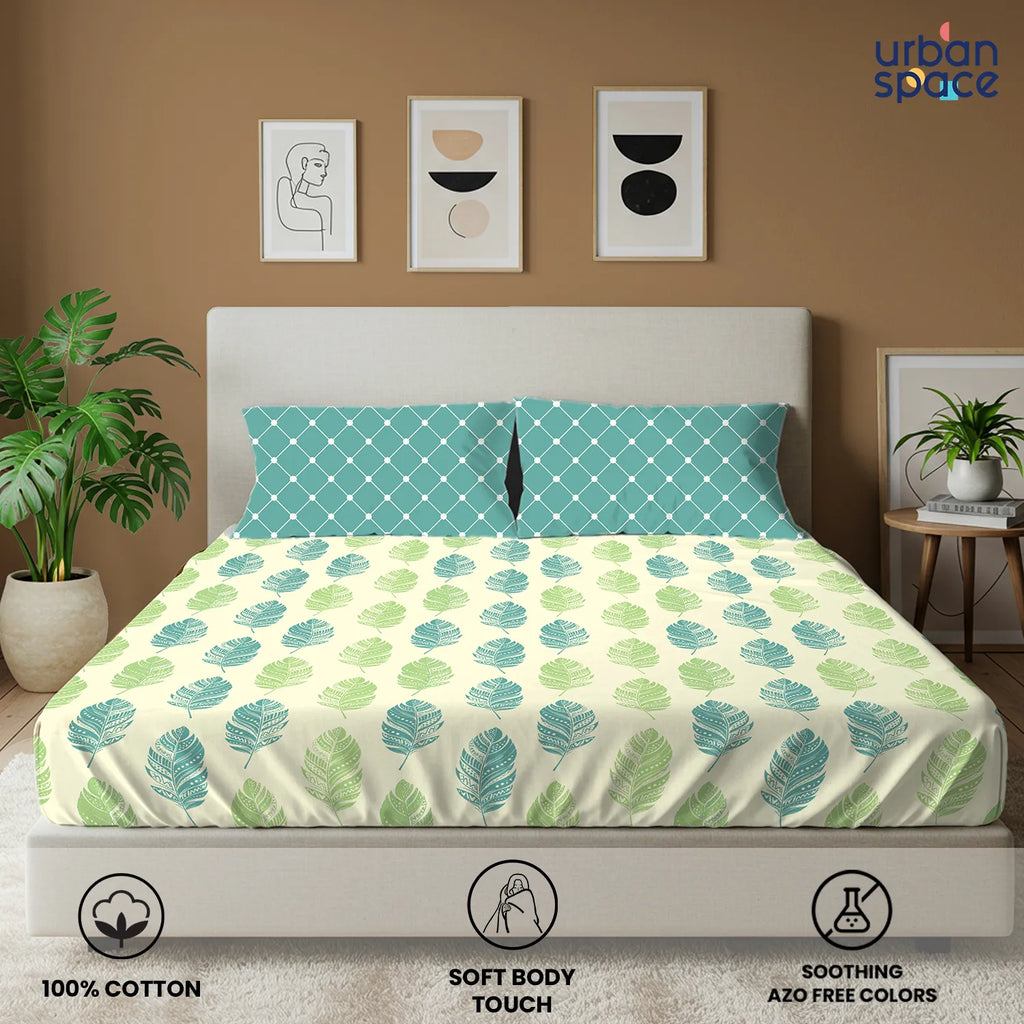Divine Collection - Cotton Bedsheet With 2 Pillow Covers, Dew Teal