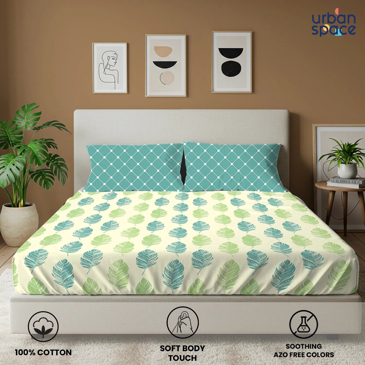 Divine Collection - Cotton Bedsheet With 2 Pillow Covers, Dew Teal