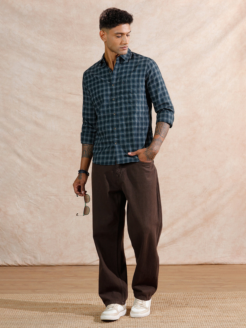 Micro Checks Regular Fit Shirt | Dark Grey
