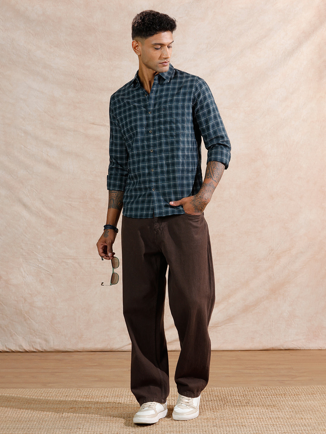 Micro Checks Regular Fit Shirt | Dark Grey