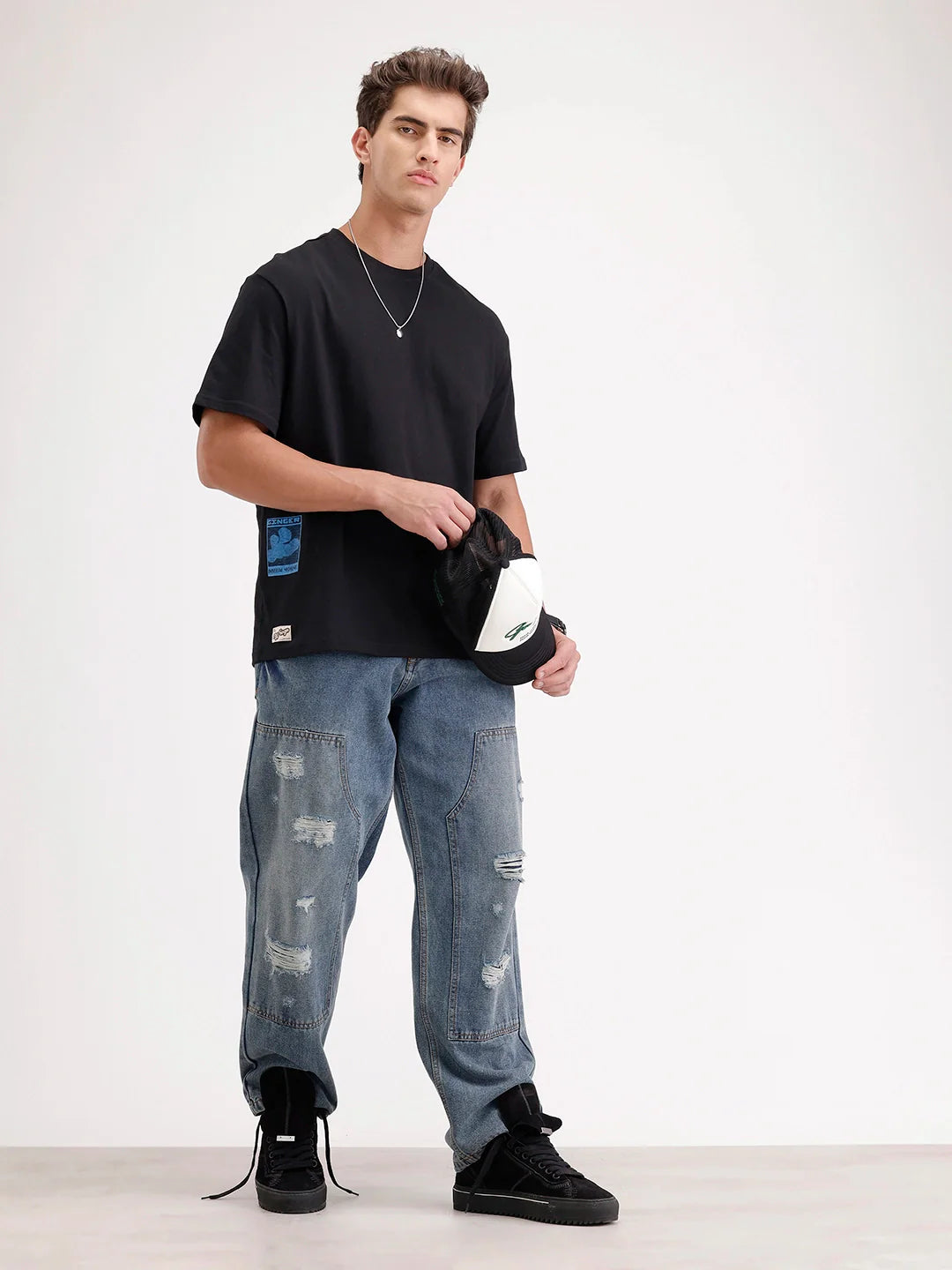 Oversized Placement Printed T-Shirt | Black