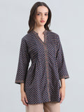 Cotton Ajrakh Buti Print Pintuck Short Kurti