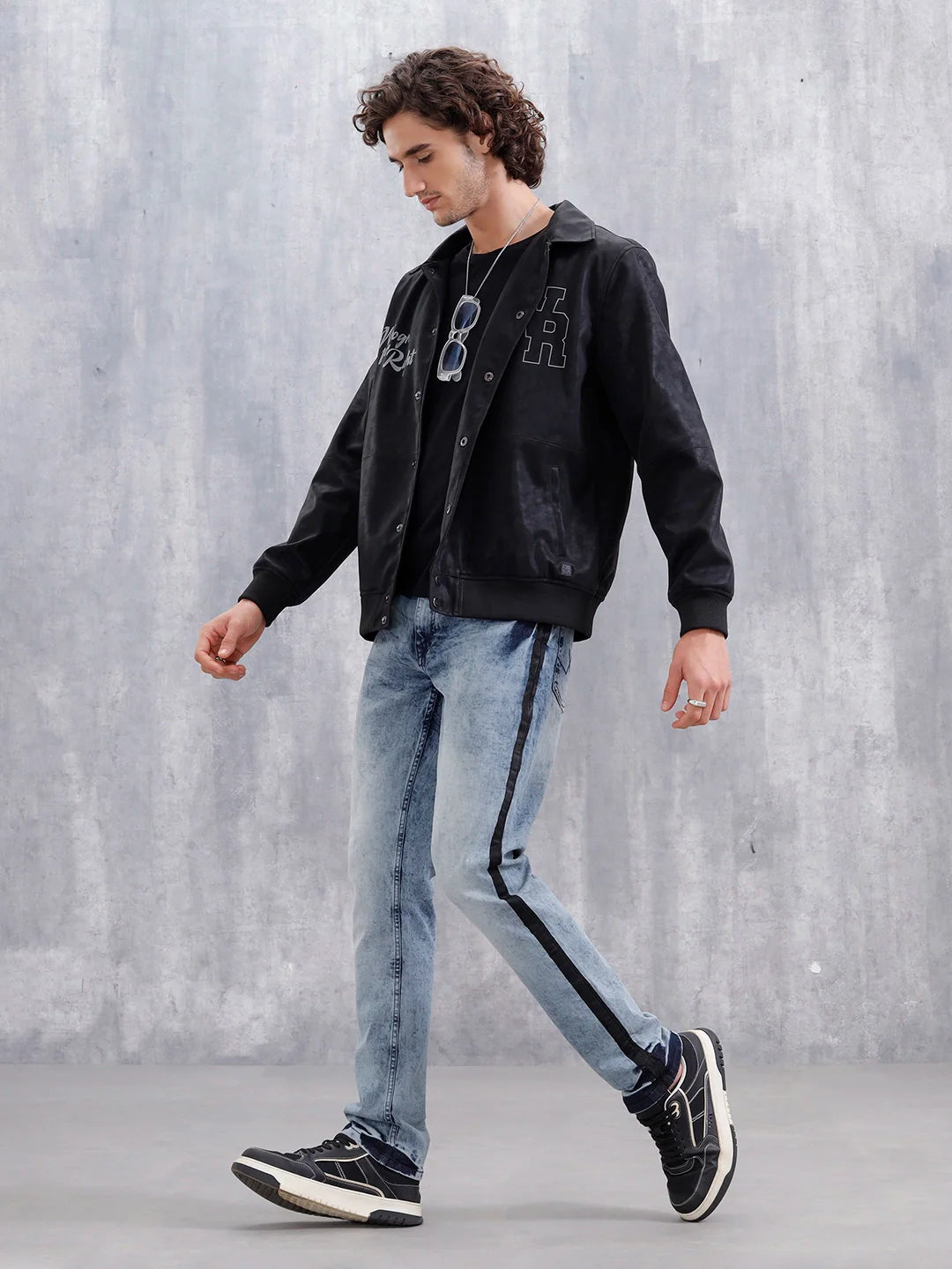 Straight Fit Statement Side Seam Print Jeans | Med Stone
