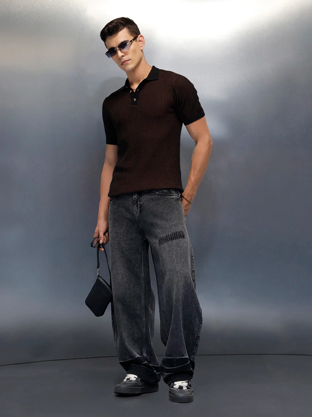 Men's Baloon fit jeans with details  | Dark Grey