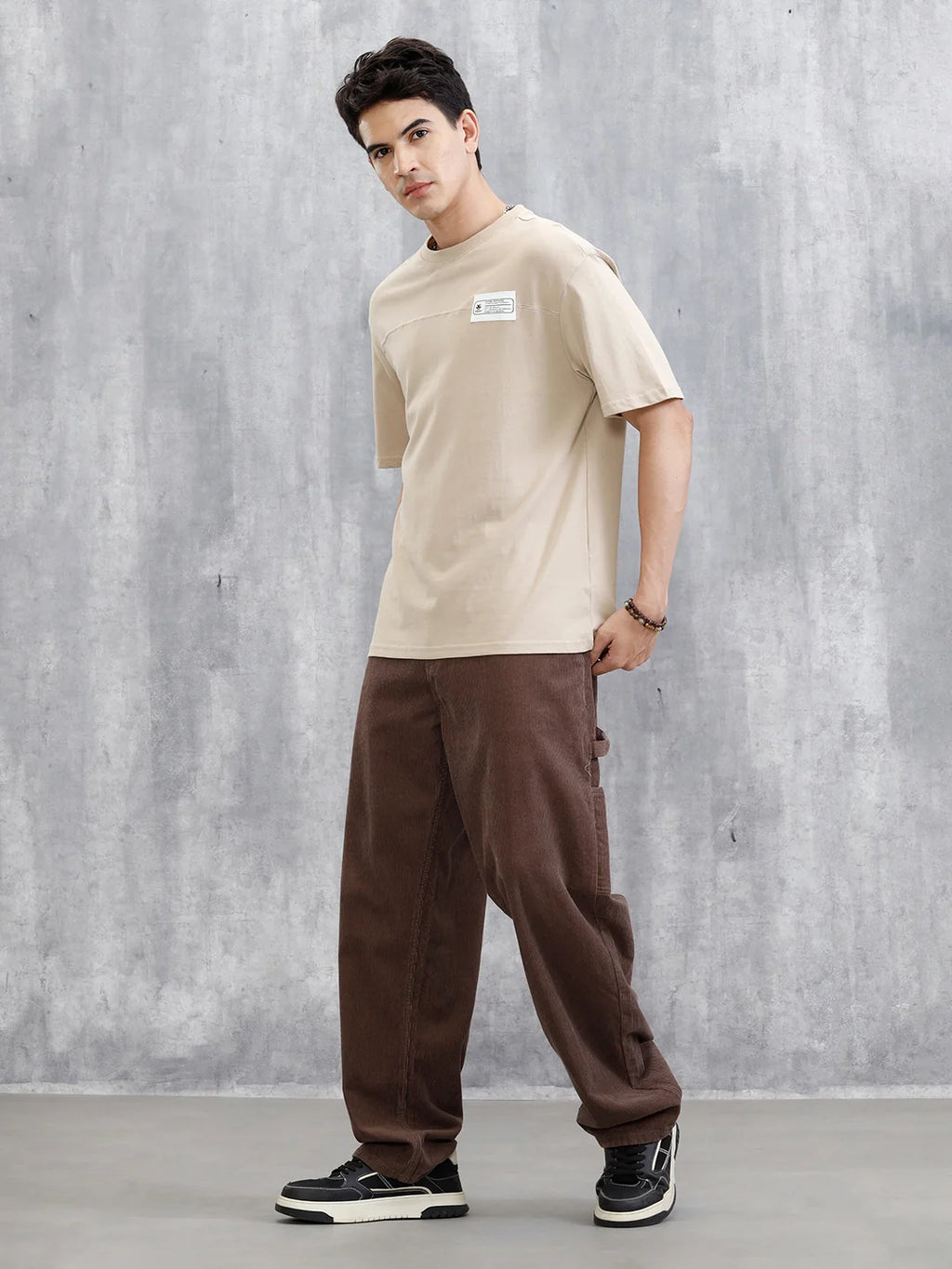 Solid Patch Detail T-Shirt | Khaki