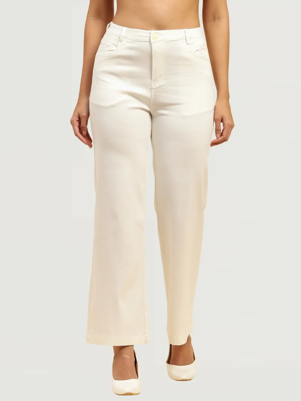 White Stretchable Loose Fit Trouser