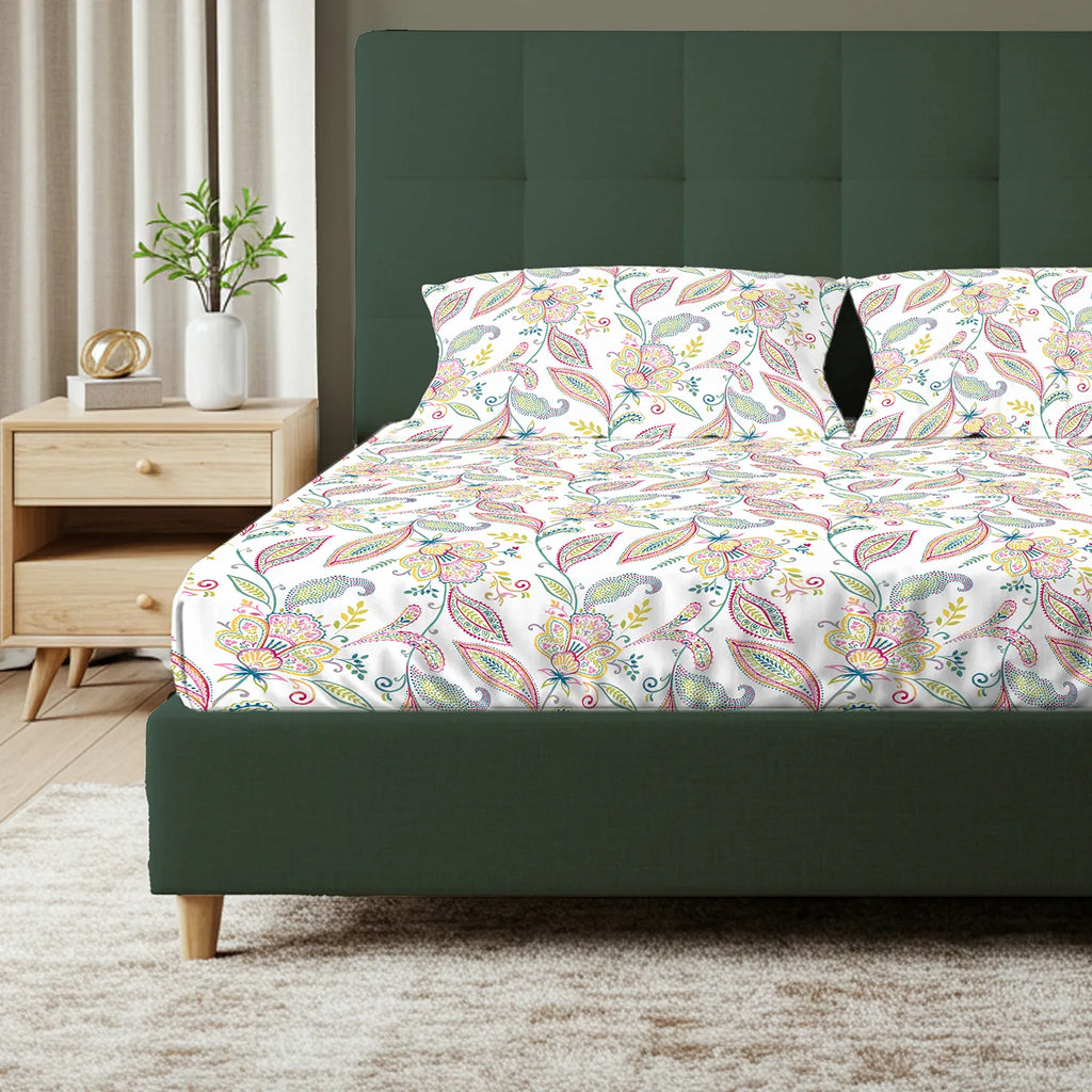 Serene 200 TC 100% Cotton Bedsheet with Pillow Covers - Iris Pink