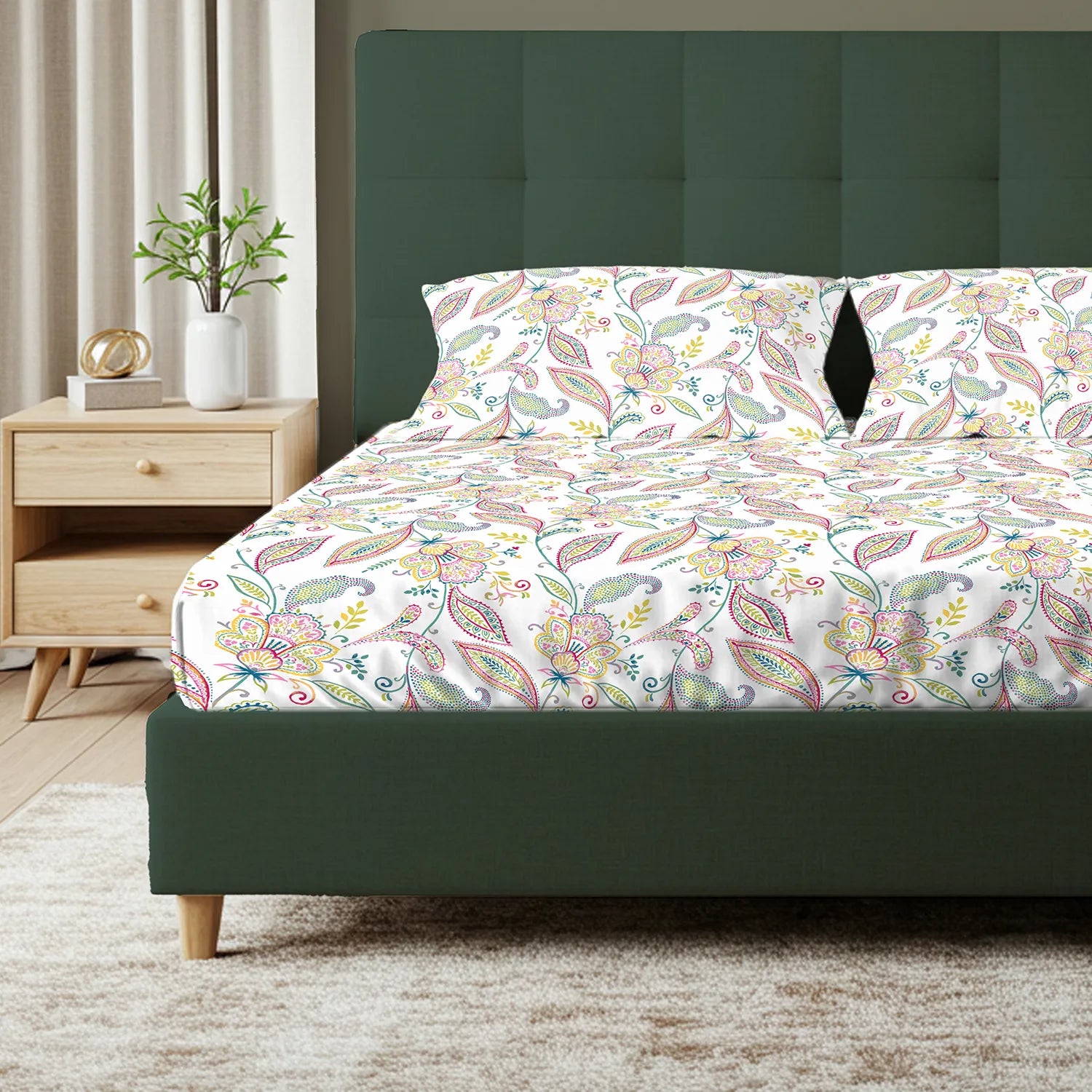 Serene 200 TC 100% Cotton Bedsheet with Pillow Covers - Iris Pink