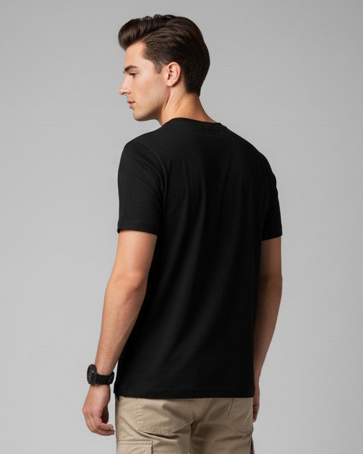 Men Printed Black Cotton Tshirt