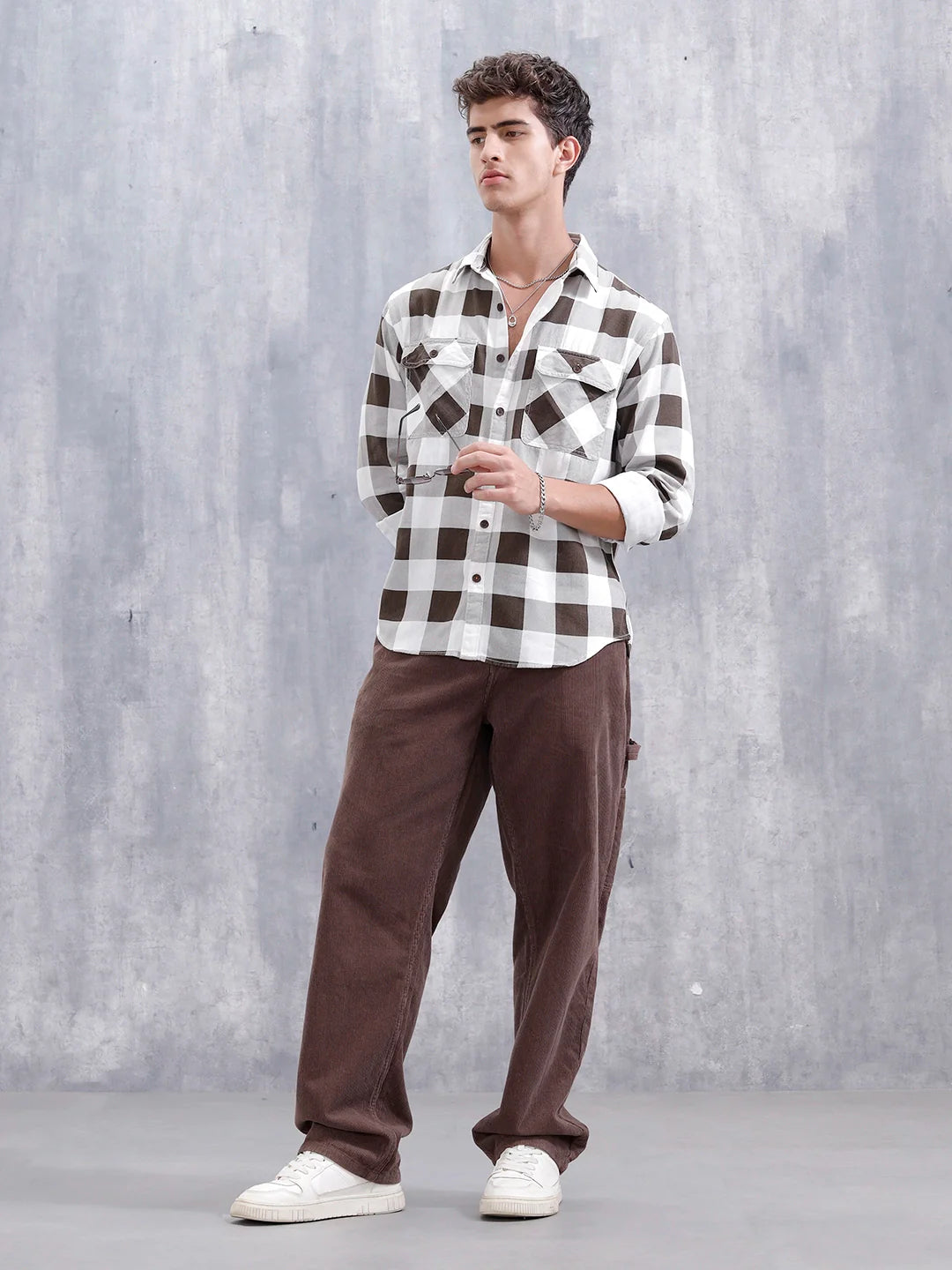 Men’ Comfort Fit Checkered Pattern Shirt | Brown