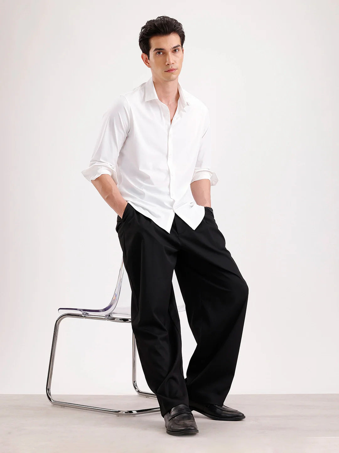 Solid Slim Fit Full Sleeve Shirt  | White