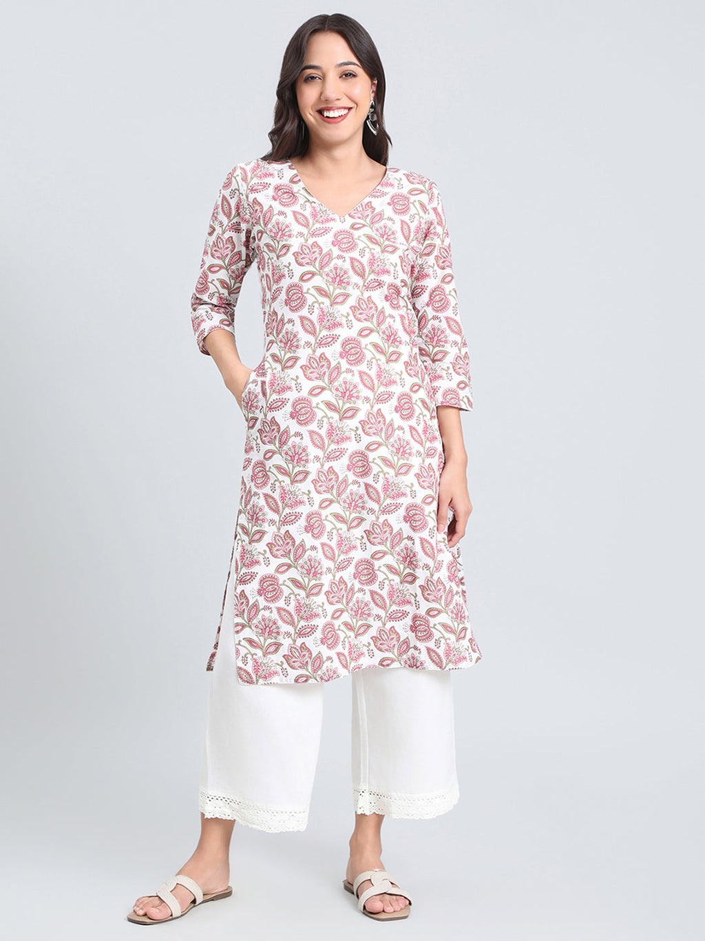 Cotton Jaipur Floral Print Straight Kurta