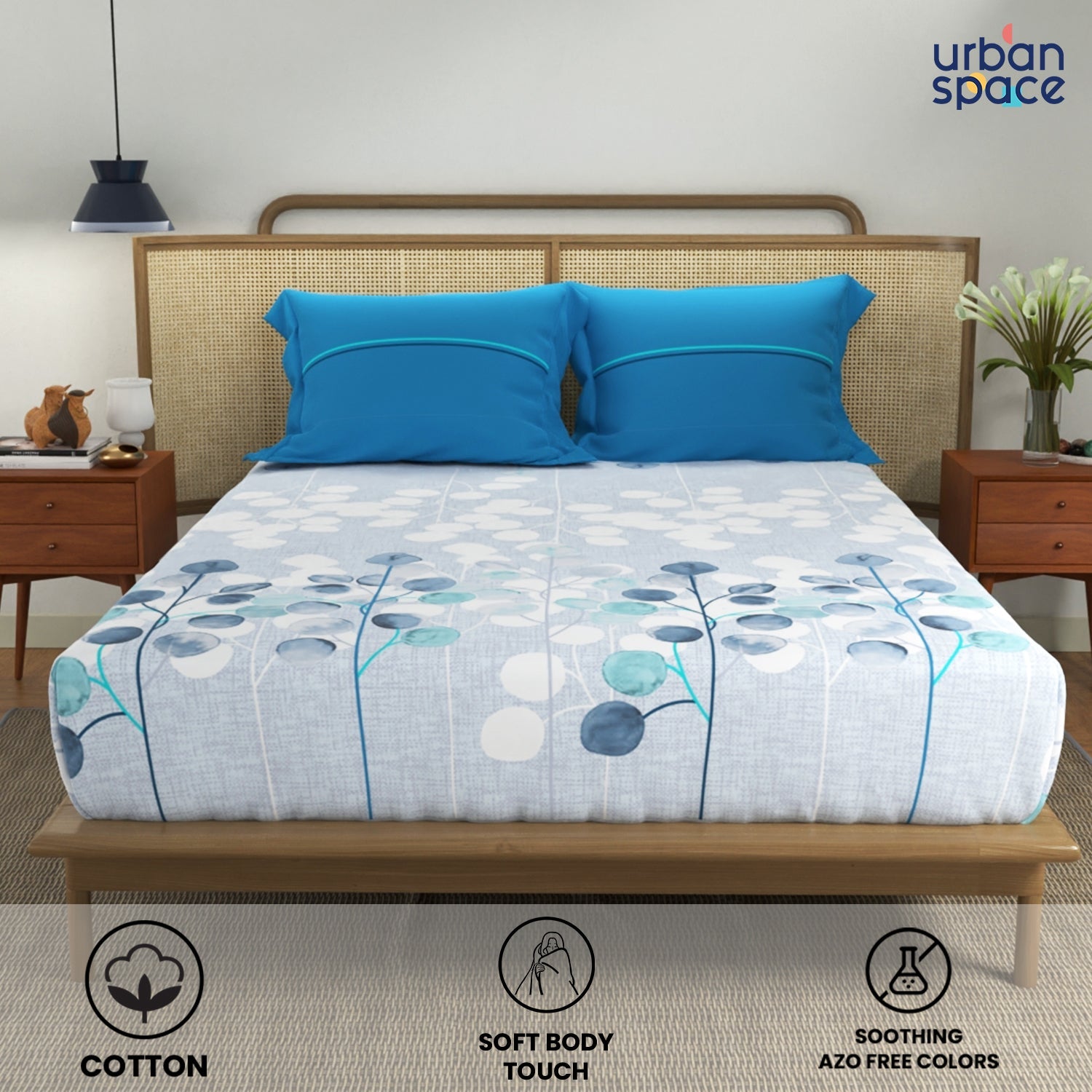 Divine Collection - Cotton Bedsheet With 2 Pillow Covers, Mars Turquoise
