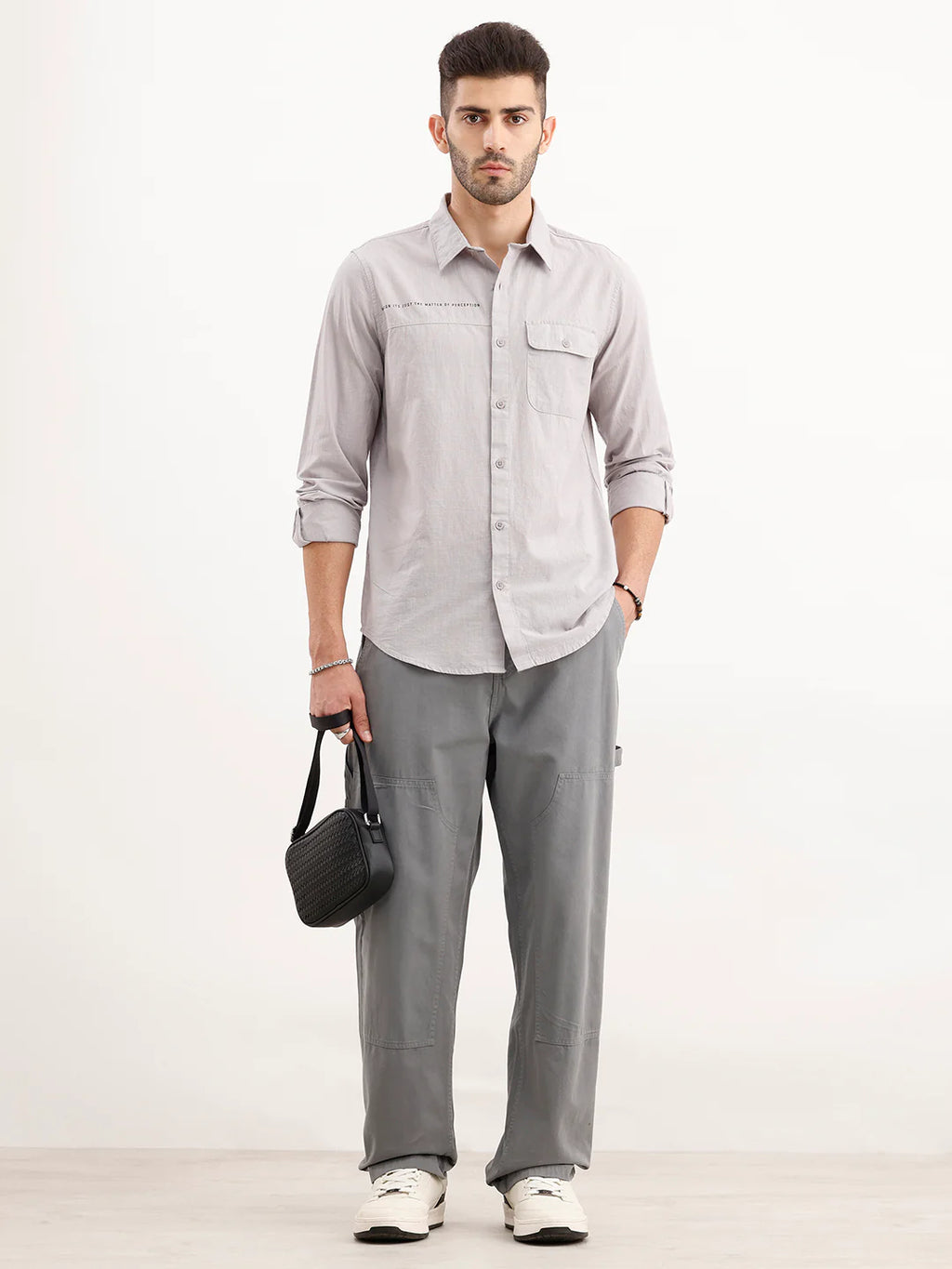 Slim Fit Panel Printed Shirt | Grey