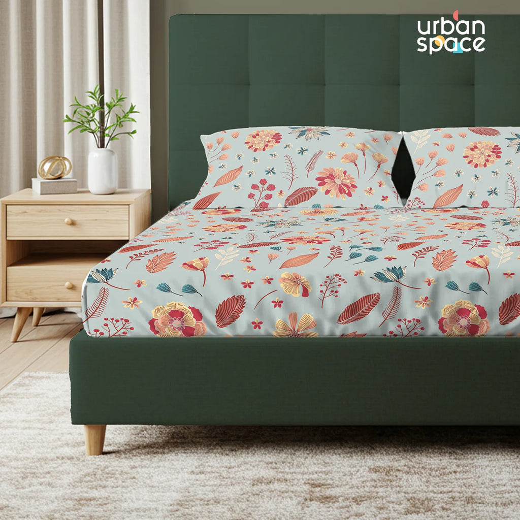 Serene 200 TC 100% Cotton Bedsheet with Pillow Covers - Florence Sky Blue
