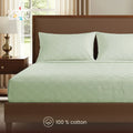 300 TC Super Soft King Bedsheet, Self Woven Cubes Design - Tea Green Cubes