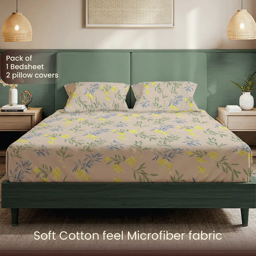 200 TC Glaced Cotton Microfiber Bedsheet with Pillow Covers - Camellia