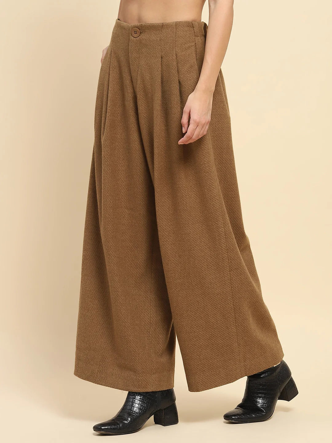 Brown Viscose Wide Leg Winter Trouser