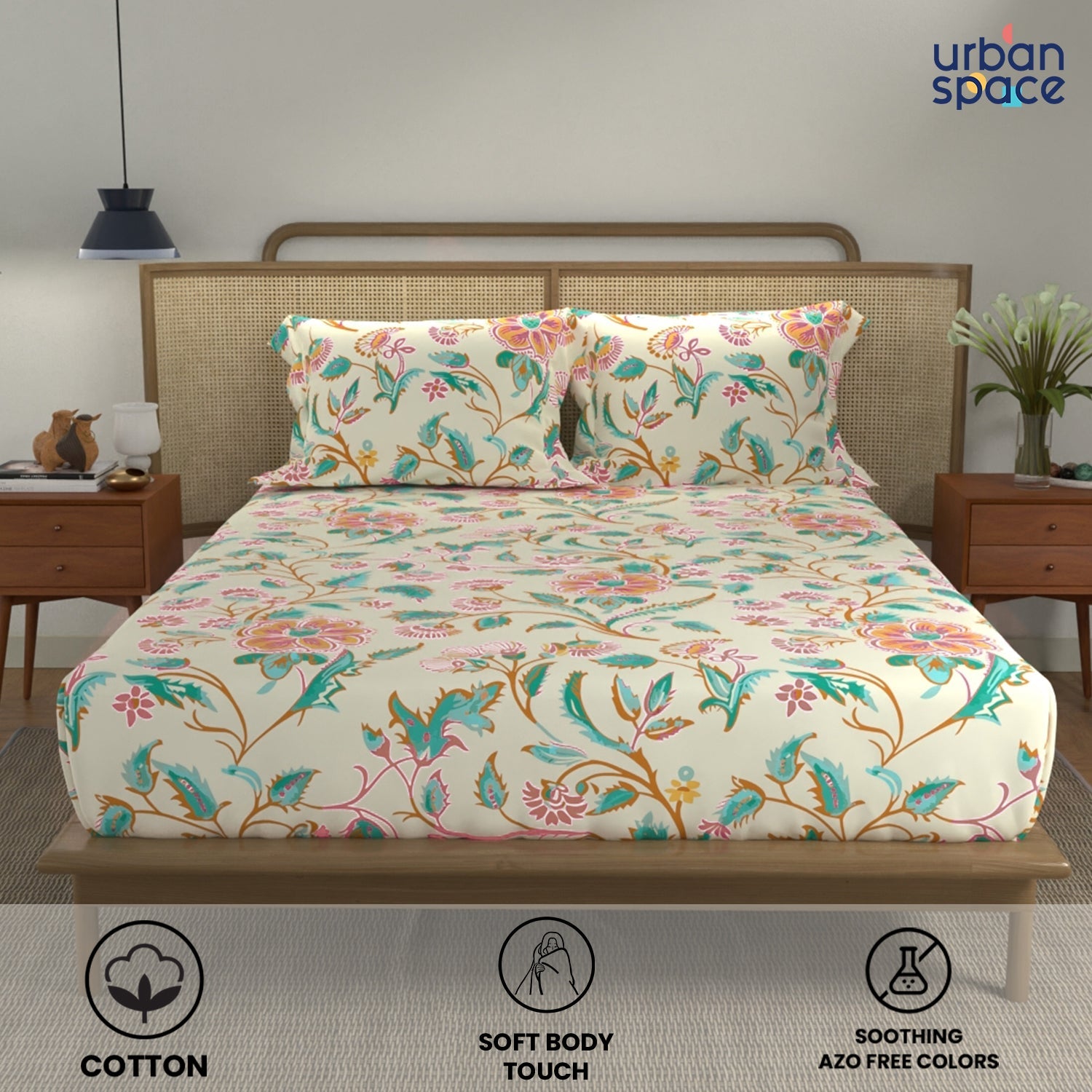 Divine Collection - Cotton Bedsheet With 2 Pillow Covers, Monsoon Buttercream